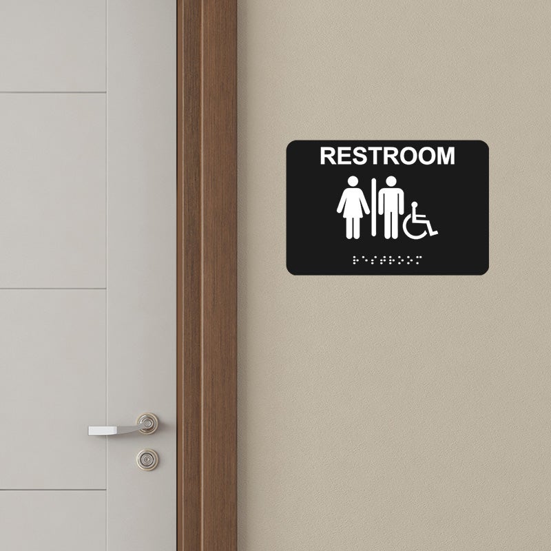 Black ADA Restroom Sign With Symbols