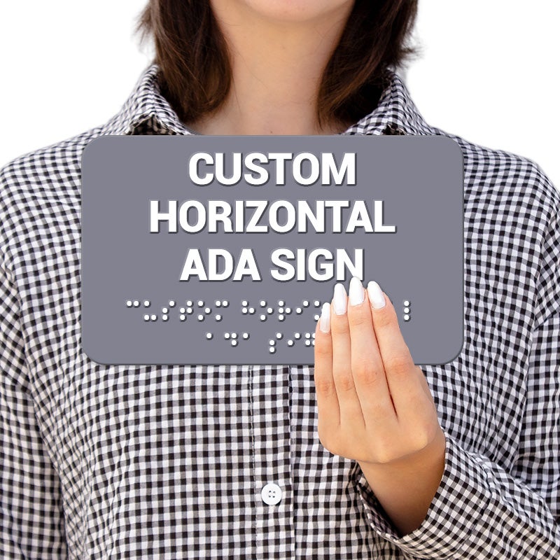 Person Holding Custom Horizontal ADA Sign
