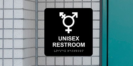 Unisex Restroom ADA Sign With A Black Background, White Lettering, And A