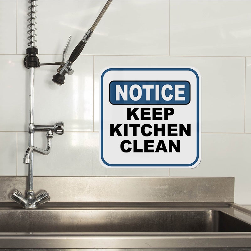 Square Custom Aluminum Notice Sign Above Kitchen Sink