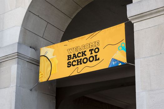 Welcome Back To School banner hanging up at a school.