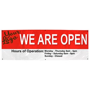 We Are Open Custom Banner with Hours