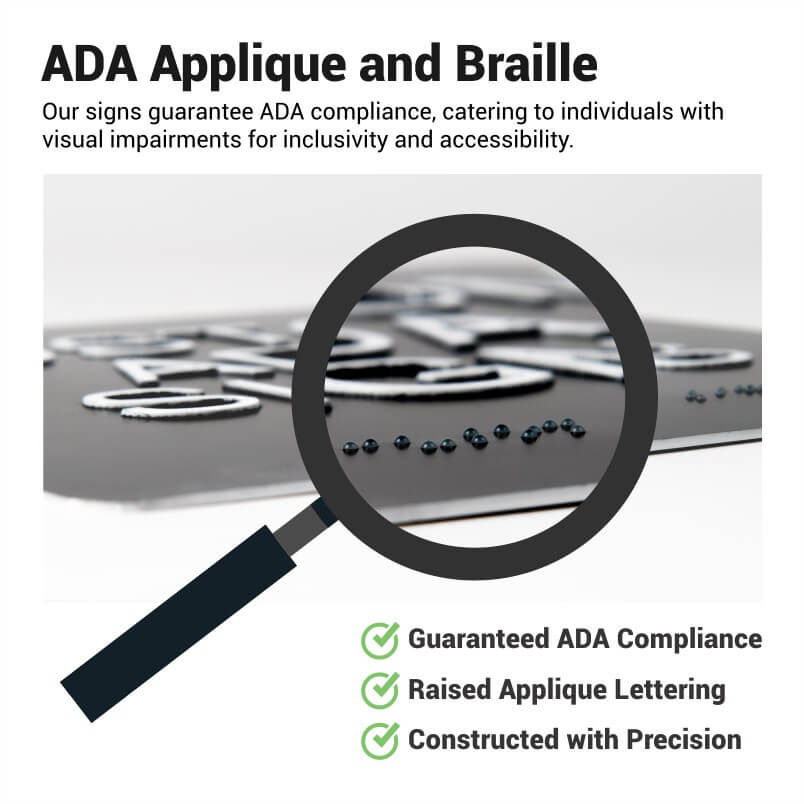 Close up of the braille and applique on the ADA sign