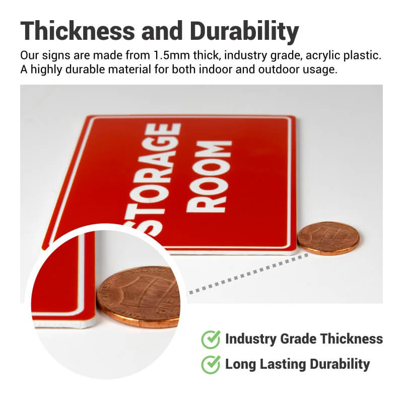 Comparison of the sign's thickness to a penny with information on the sign's durability