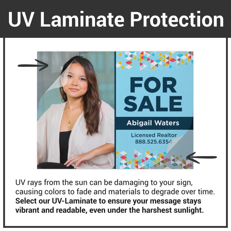 Infographic showing that a UV laminate will keep your sign vibrant 