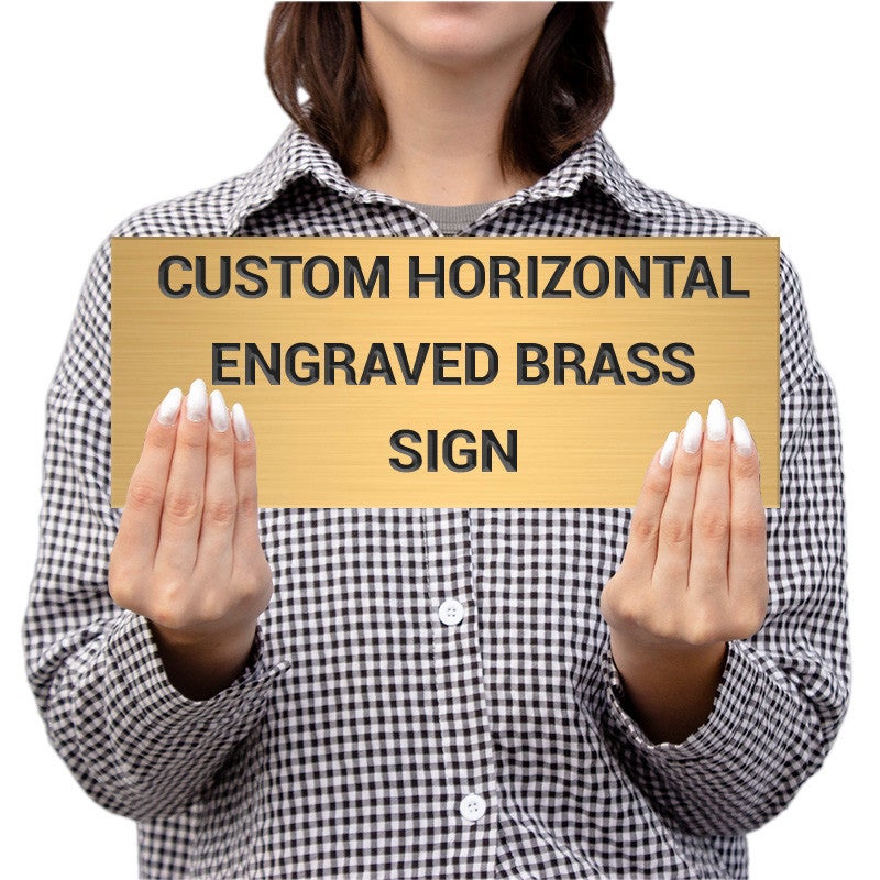 Person Holding A Horizontal Custom Engraved Brass Sign