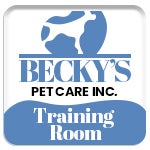 Blue full-color plastic sign with white text that says Training Room and a company logo to the left of the text