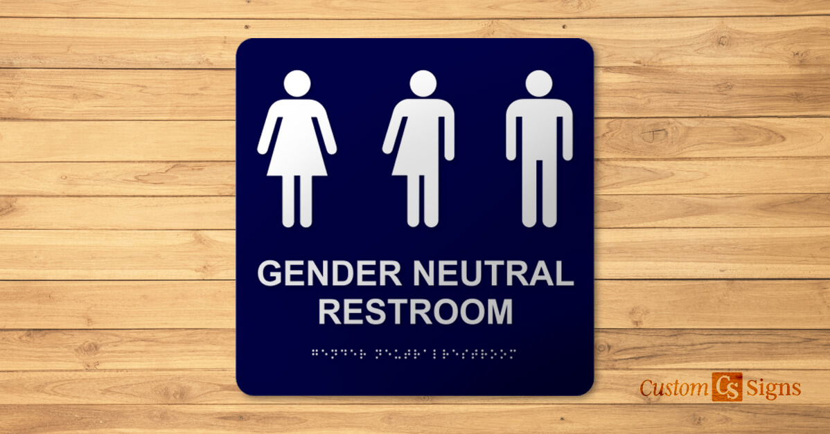 Gender Neutral Restroom ADA Sign Mounted on Wooden Slat Wall