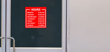 Red Hours of Operation Sign