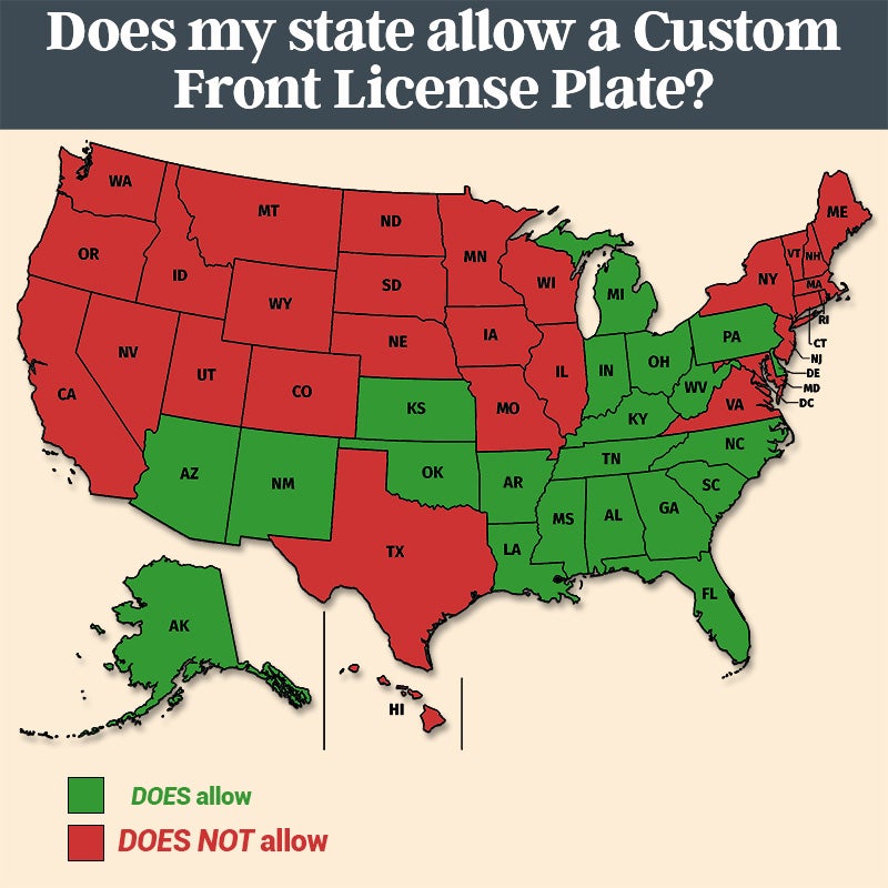 Infographic for States That Allow Custom Front License Plates