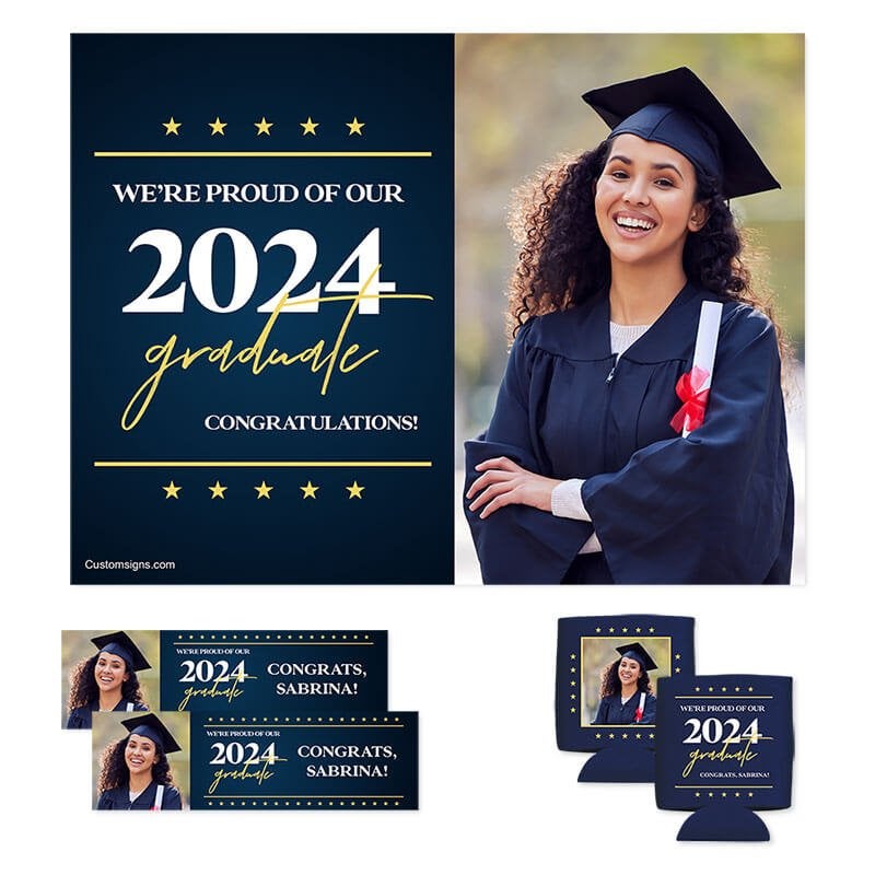 Proud Parent Graduation Bundle With A Yard Sign, Bumper Stickers, and Koozies