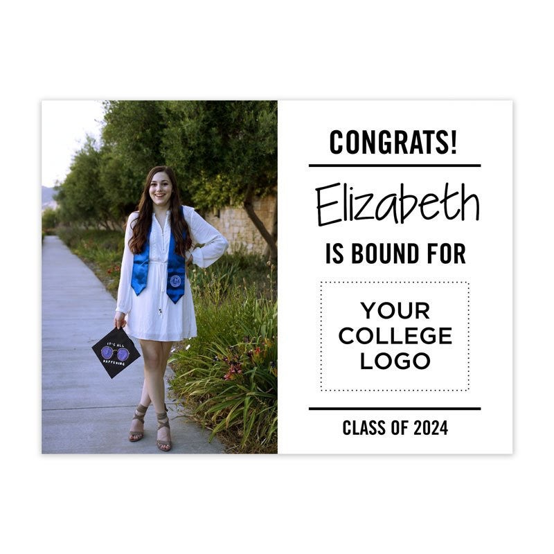 Custom graduation yard sign with student's photo and college logo