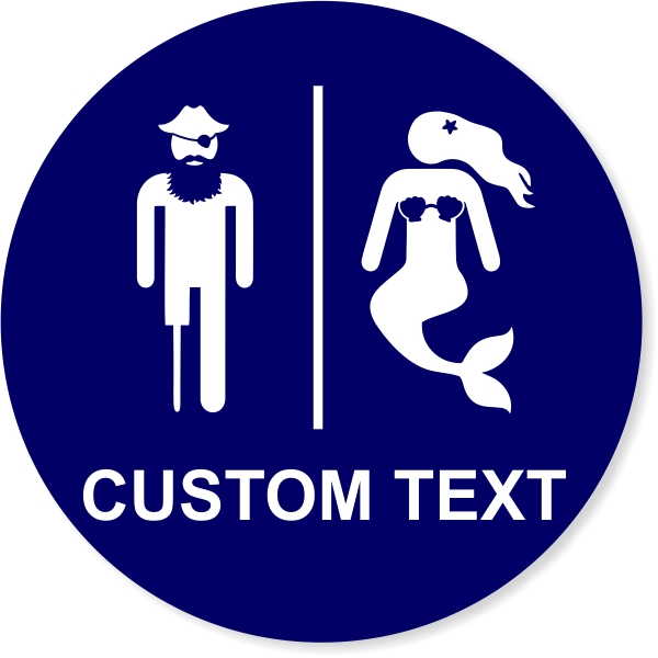 Engraved Unisex Restroom Sign with Funny Pirate and Mermaid