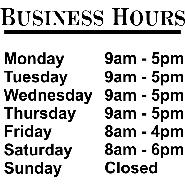 Standard Business Hours Die Cut Door Decal | 12" x 12"