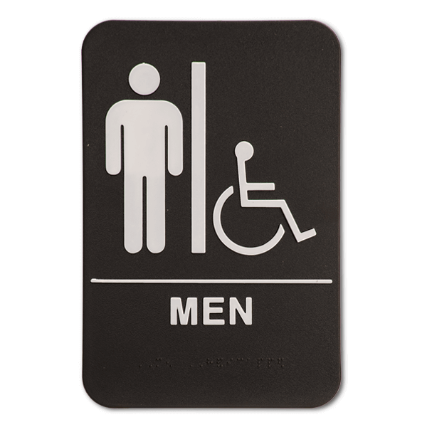 Black Men's Handicap ADA Braille Restroom Sign | 9" x 6"