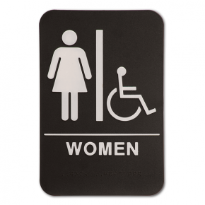 Black Women's Handicap ADA Braille Restroom Sign | 9" x 6"