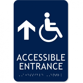 ADA Handicap Accessible Entrance Ahead Arrow Sign | 9" x 6"