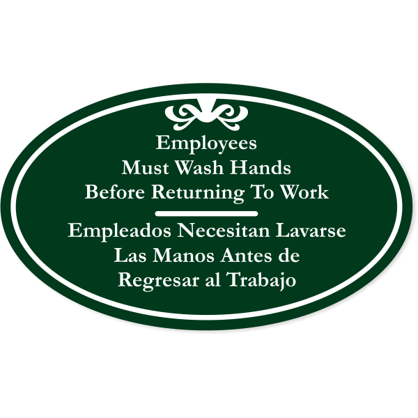 Bilingual Oval Employees Must Wash Hands Plastic Sign