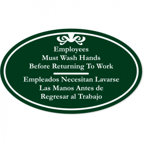 Bilingual Oval Employees Must Wash Hands Engraved Plastic Sign | 6" x 10"