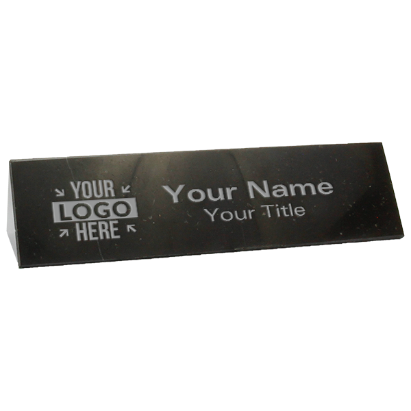 Triangle Top Engraved Black Marble Desk Name Plate | 2" x 10"