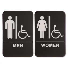 ADA Braille Men's & Women's Handicap Restroom Sign Set 6" x 9" Black
