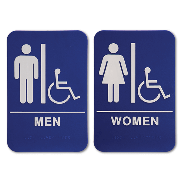 Blue 9" x 6" ADA Braille Men's & Women's Handicap Restroom Sign Set