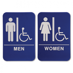 ADA Braille Men's & Women's Handicap Restroom Sign Set 6" x 9" Blue