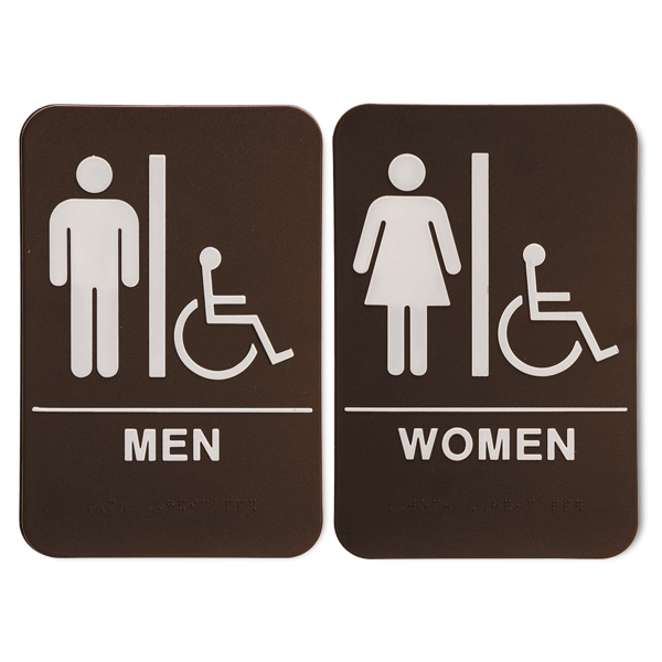 Brown ADA Braille Men's & Women's Handicap Restroom Signs