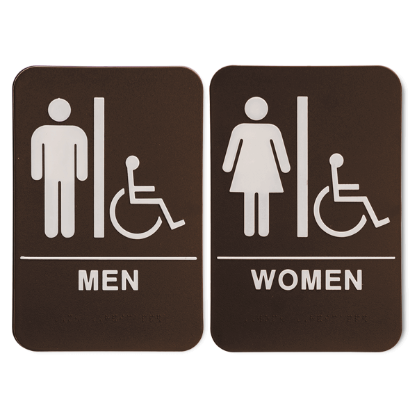 Brown 9" x 6" ADA Braille Men's & Women's Handicap Restroom Sign Set