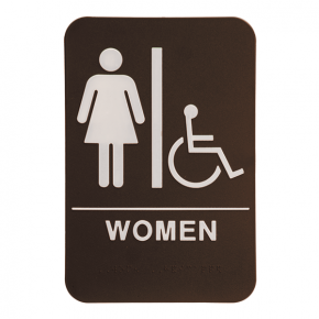 Brown Women's Handicap ADA Braille Restroom Sign