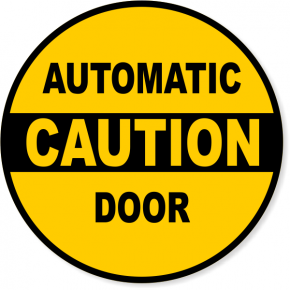 6" Round Caution Automatic Door Round Vinyl Decal