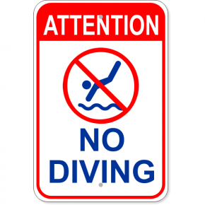 Attention No Diving Aluminum Sign | 18" x 12"