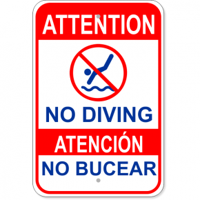 Bilingual Attention No Diving Aluminum Sign | 18" x 12"