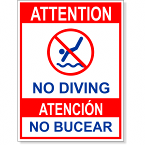 Bilingual Attention No Diving Full Color Sign | 8" x 6"