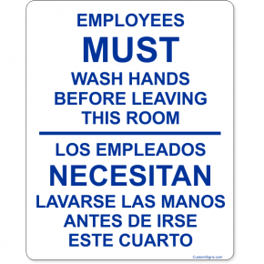 Bilingual Employees Must Wash Hands Before Leaving Full Color Sign | 10" x 8"