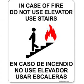 Bilingual In Case of Fire Do Not Use Elevator Full Color Sign | 10" x 8"