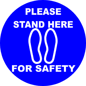 Round Blue Please Stand Here Floor Decal