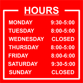 Bordered Hours of Operation Vinyl Sign