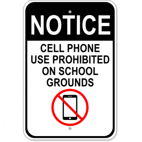 Cell Phone School Aluminum Sign | 18" x 12"