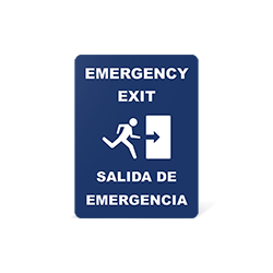 Emergency exit sign with an icon and arrow