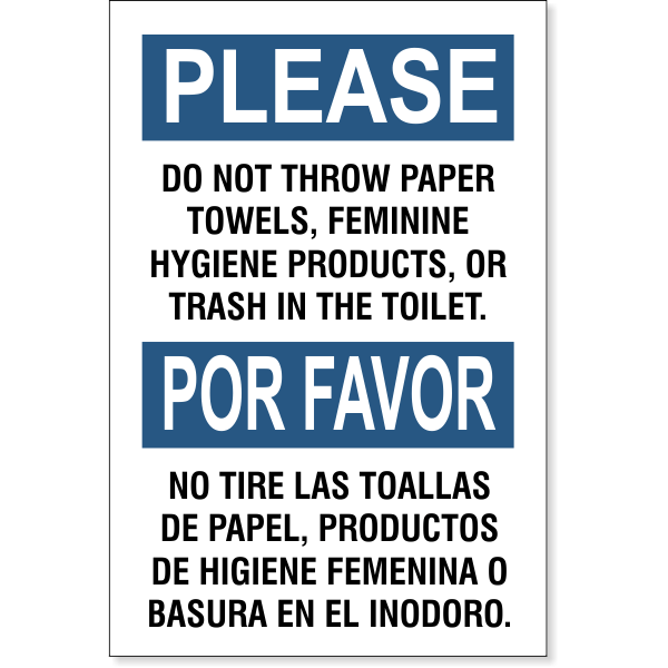 English and Spanish Bathroom Toilet Sign