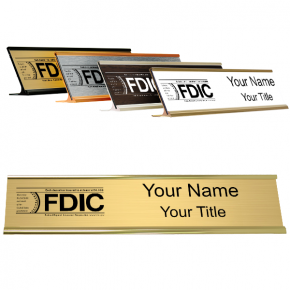 Engraved FDIC Name Plate with Aluminum Desk Holder | 2" x 10"