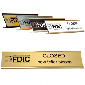 FDIC Next Teller Sign with Aluminum Desk Holder | 2" x 10"