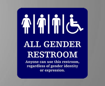 all gender engraved restroom sign