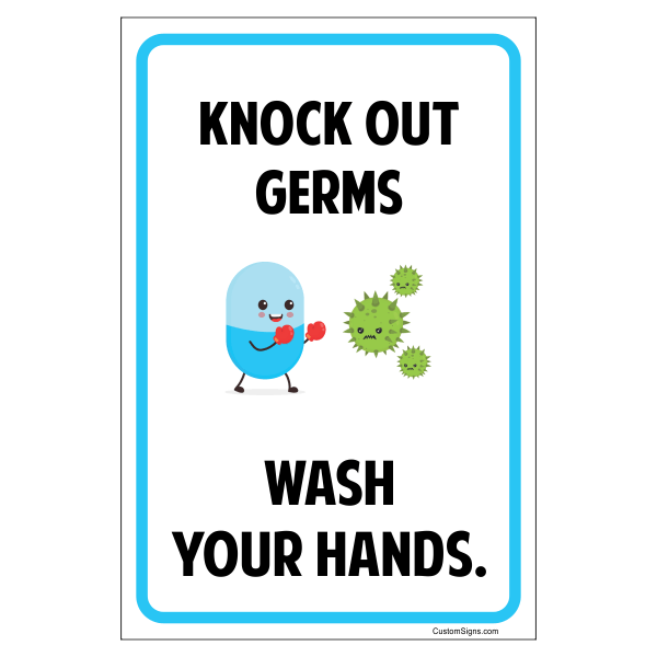 Kill Germs Hand Washing Full Color Sign | 4" x 6"