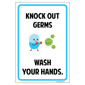 Knock Out Germs Wash Your Hands Sign