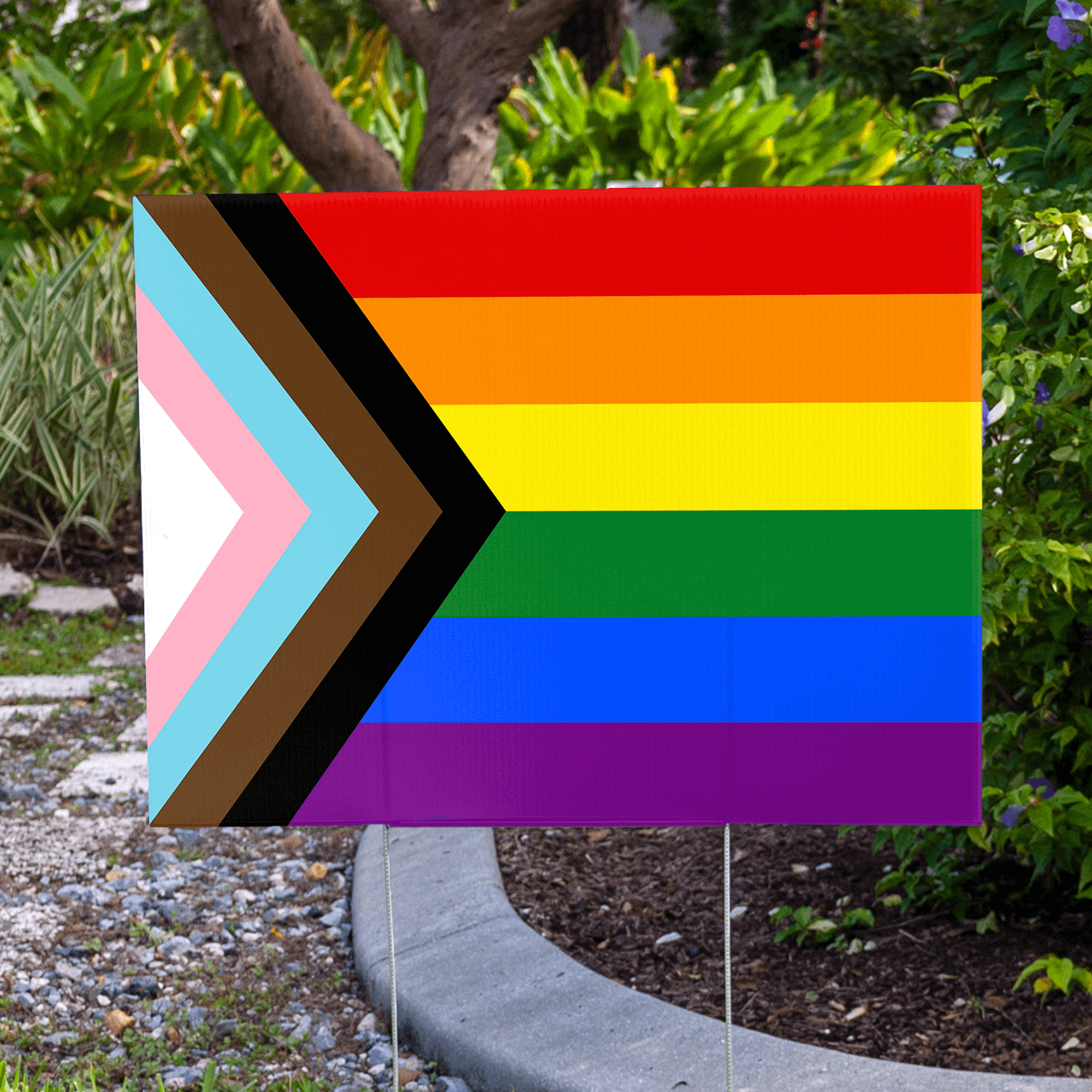 Official LGBTQ+ Pride Yard Sign In a Yard