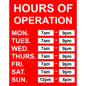 Hours of Operation Vinyl Sign
