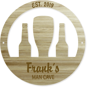 custom round engraved wood man cave sign