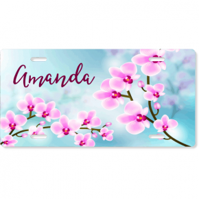 Custom License Plate with Pink Orchid Flowers